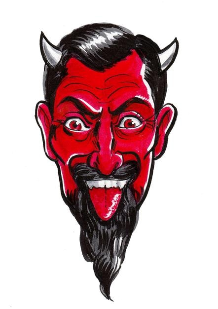 Photo visage de diable. dessin noir et blanc à l'encre