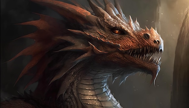 Un visage de dragon sur fond sombre