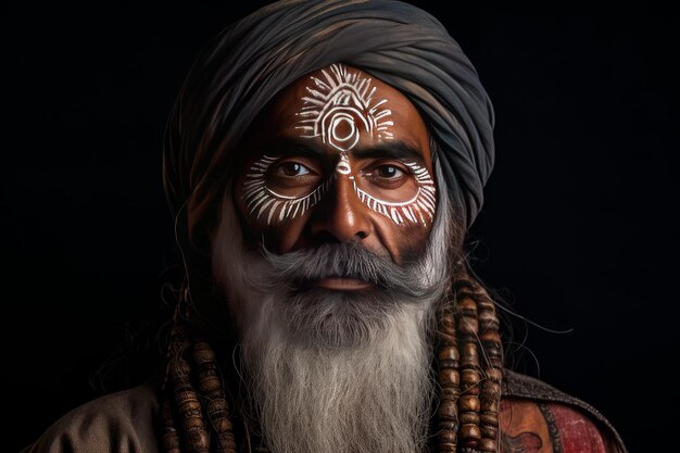 Le visage du vieil homme indien ridé, le visage de la personne heureuse, la personne fictive, génère Ai.