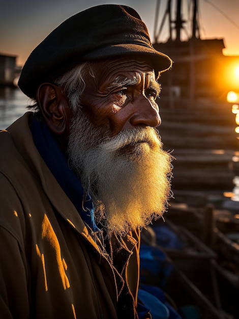 Photo le visage du vieil homme pêcheur contemplant sa vieillesse