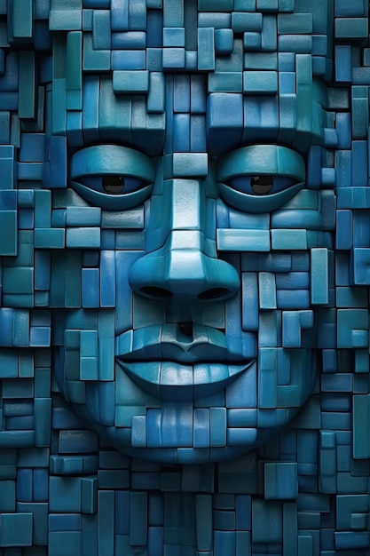 Photo un visage fait de blocs bleus