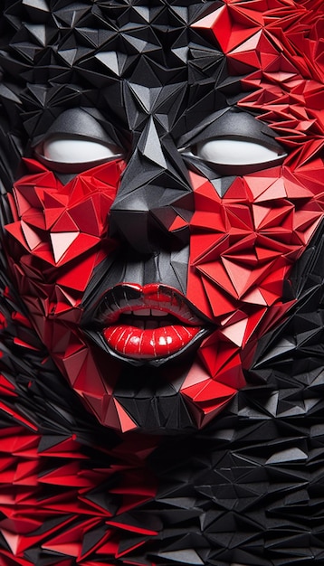 Un visage fait de triangles et de triangles rouges et noirs