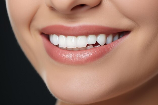 un visage féminin beau sourire mignon avec des dents parfaites très propres IA générative