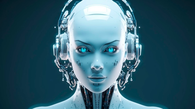 Le visage féminin d'un robot concept d'intelligence artificielle IA générative