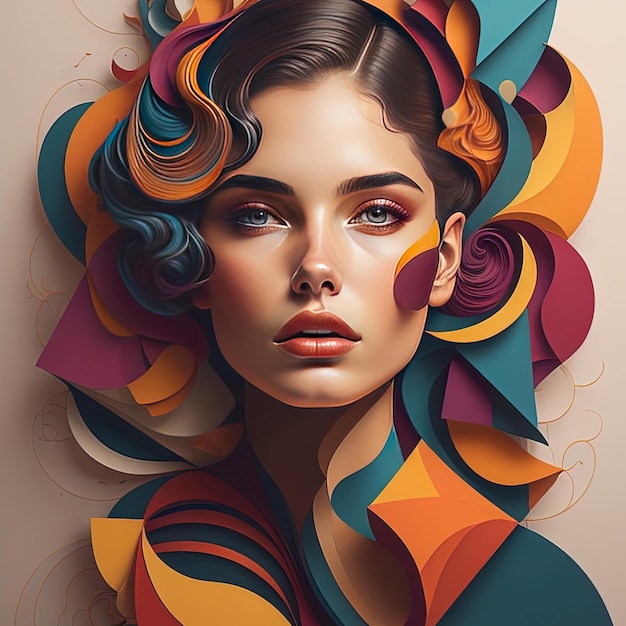 Un visage de femme art low poly en illustration de style numérique de forme géométrique