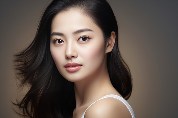 Visage de femme chinoise asiatique générative AI avec une peau lisse et saine pour la conception publicitaire