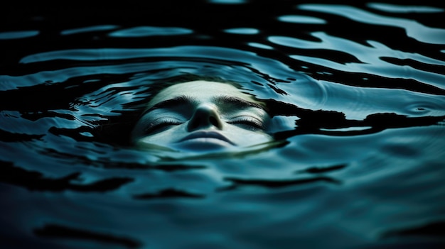 Le visage d'une femme est immergé dans l'eau ai