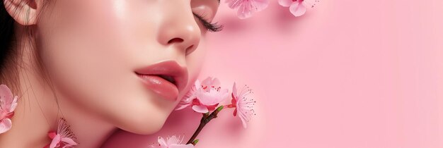 Le visage d'une femme est représenté sur un fond rose