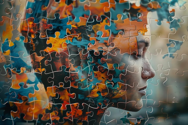 Le visage d'une femme est représenté sous forme de puzzle