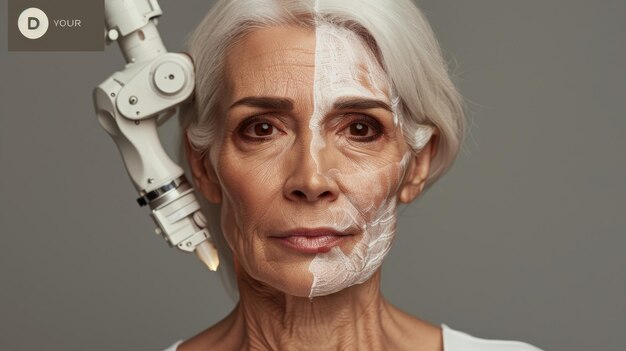 Le visage d'une femme est traité avec une machine.