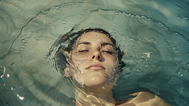 Le visage d'une femme éthérée émergeant de l'eau Photographie professionnelle