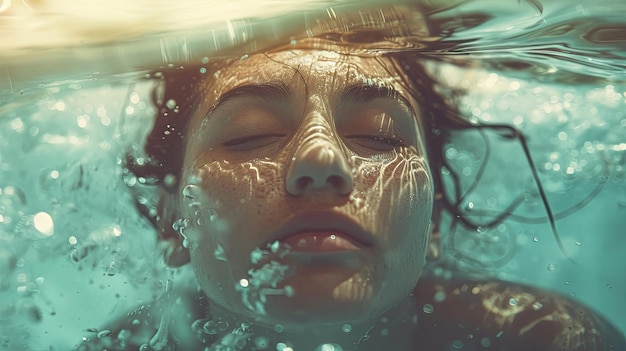 Le visage d'une femme éthérée émergeant de l'eau Photographie professionnelle