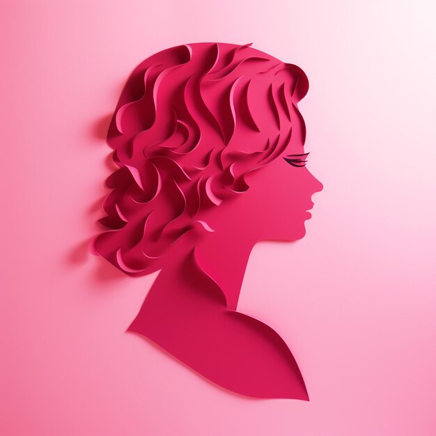 Visage de femme en papier découpé effet sur fond isolé rose