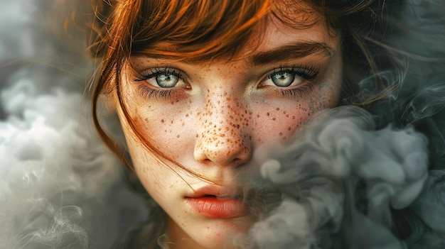 Le visage des femmes enveloppé de fumée