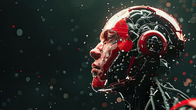 Un visage d'homme avec un casque futuriste