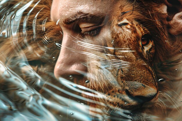 Le visage d'un homme est partiellement submergé dans l'eau.