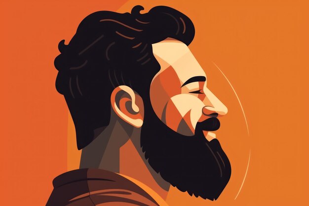 Photo un visage d'un homme italien souriant en vue latérale de profil latino-américain avec illustration plate de barbe