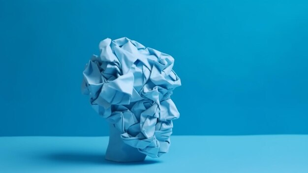 Visage d'homme de papier sur fond bleu Le concept de créativité et d'innovationgénérative ai