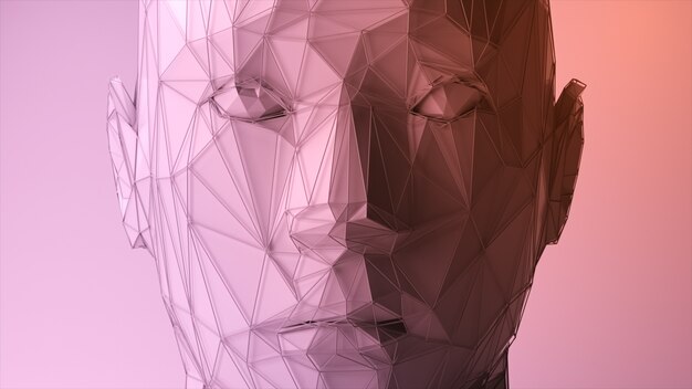 Visage humain polygonal abstrait, concept d'intelligence artificielle. illustration 3D