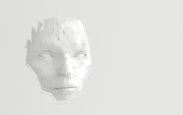 Visage humain de rendu 3D avec structure web abstraite