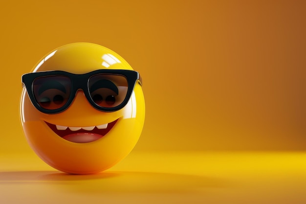 Un visage jaune souriant avec des lunettes de soleil