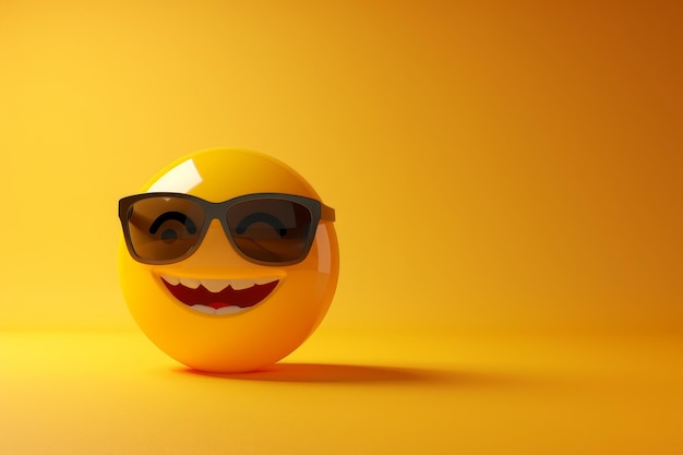 Un visage jaune souriant avec des lunettes de soleil