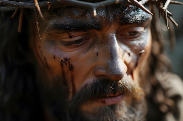 Le visage de Jésus sur la photo avec la couronne d'épines sur la tête