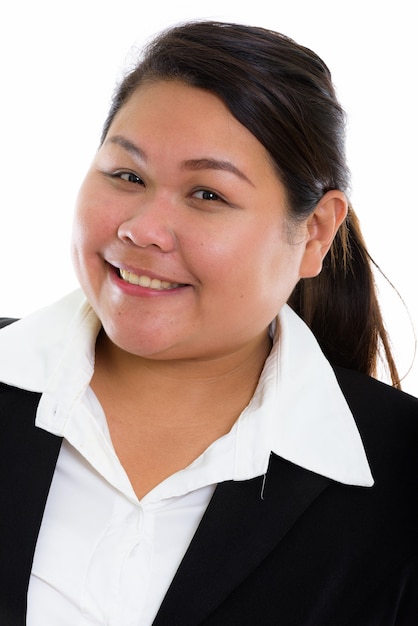 Visage de jeune femme d'affaires asiatique gras heureux souriant