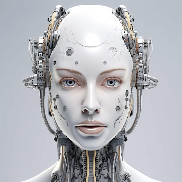 Le visage d'une jeune femme robot