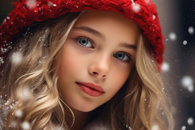 Visage d'une jeune fille à Noël