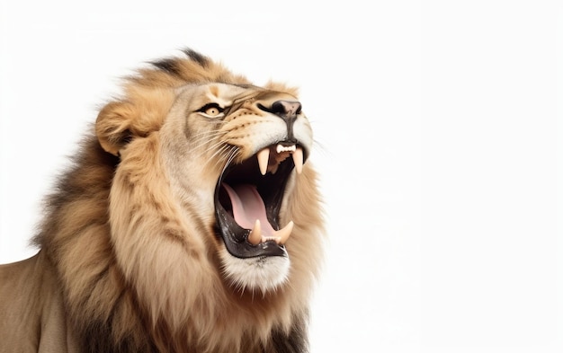 Un visage de lion avec un fond blanc