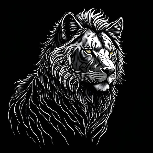 Visage de lion sur fond noir