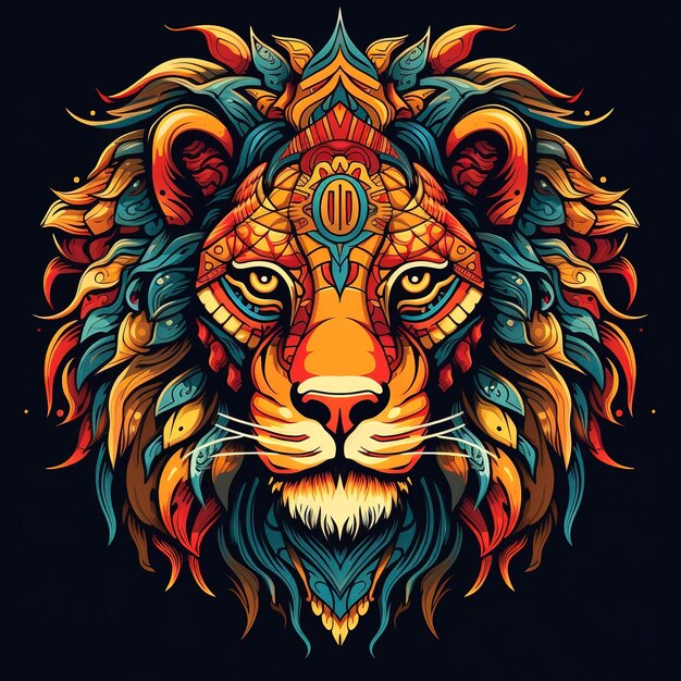 Photo un visage de lion majestueux créé à partir de motifs tribaux complexes
