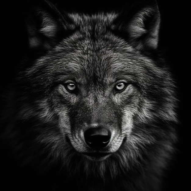 Le visage d'un loup est dans le noir