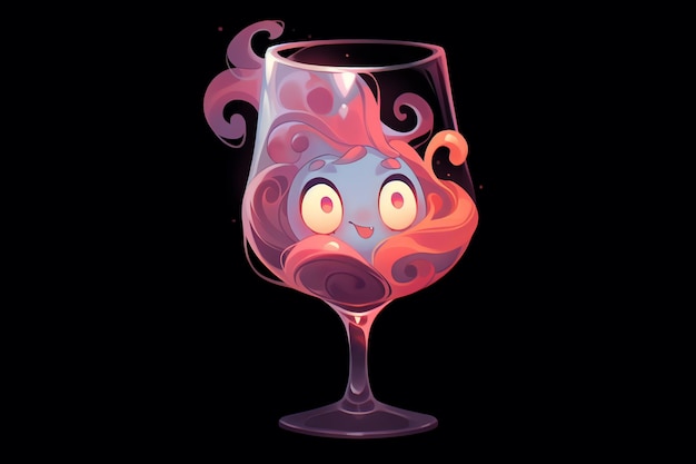 Visage mignon élégant d'une illustration d'art numérique de verre à vin