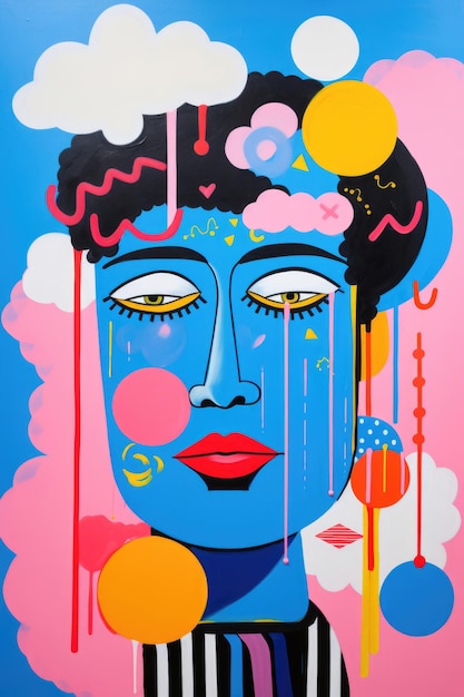 Visage Pop Art surréaliste avec Cloud et Drips