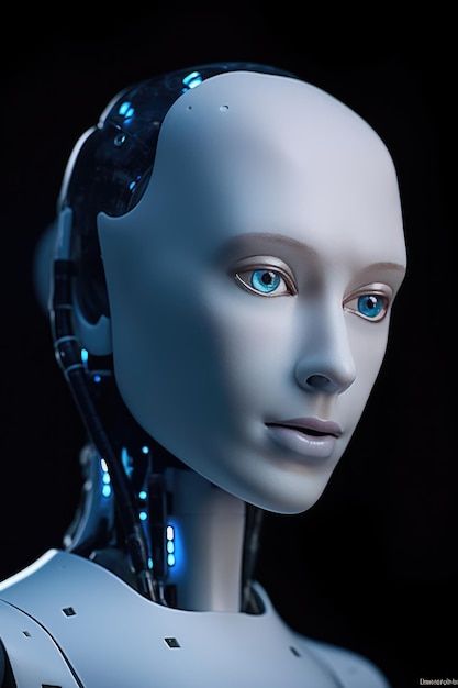 Photo visage de robot humanoïde en métal ai générative