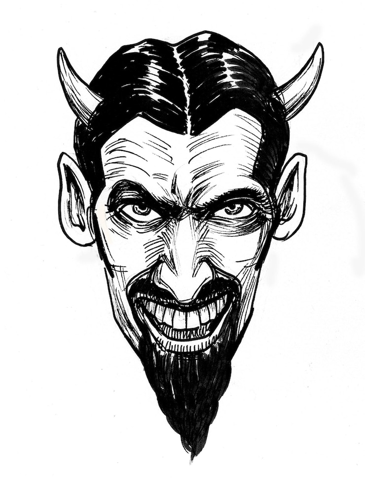 Photo le visage de satan. dessin noir et blanc à l'encre