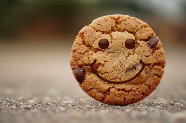 un visage souriant avec un cookie et une expression affamée