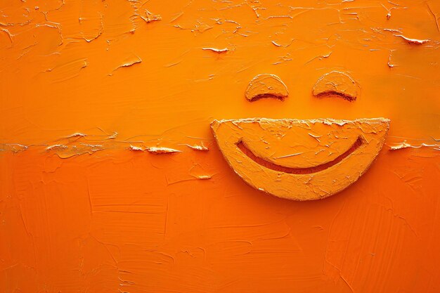 Un visage souriant peint sur un mur orange avec un fond orange