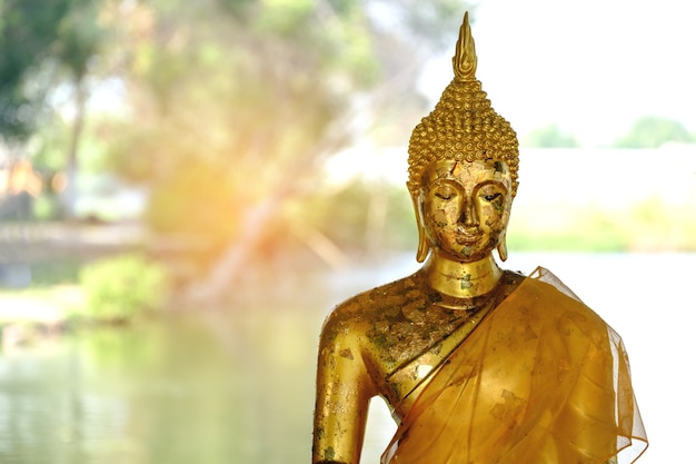 Visage de statue de Bouddha d&#39;or se bouchent