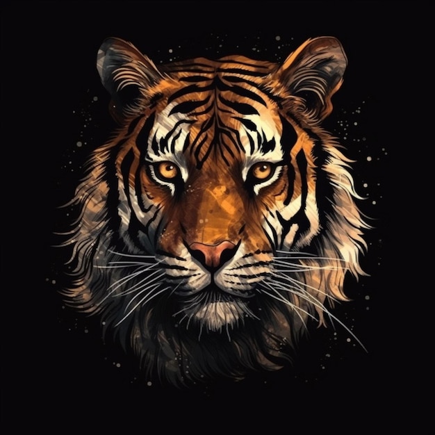 Le visage d'un tigre est représenté sur un fond noir.