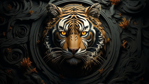 Photo un visage de tigre avec un motif en spirale et le style de scènes comiques surréalistes