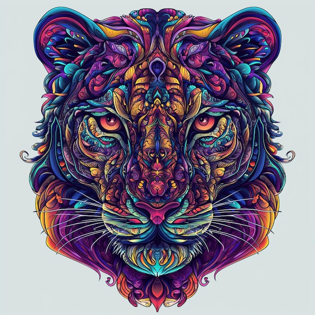 Un visage de tigre vibrant avec un motif complexe