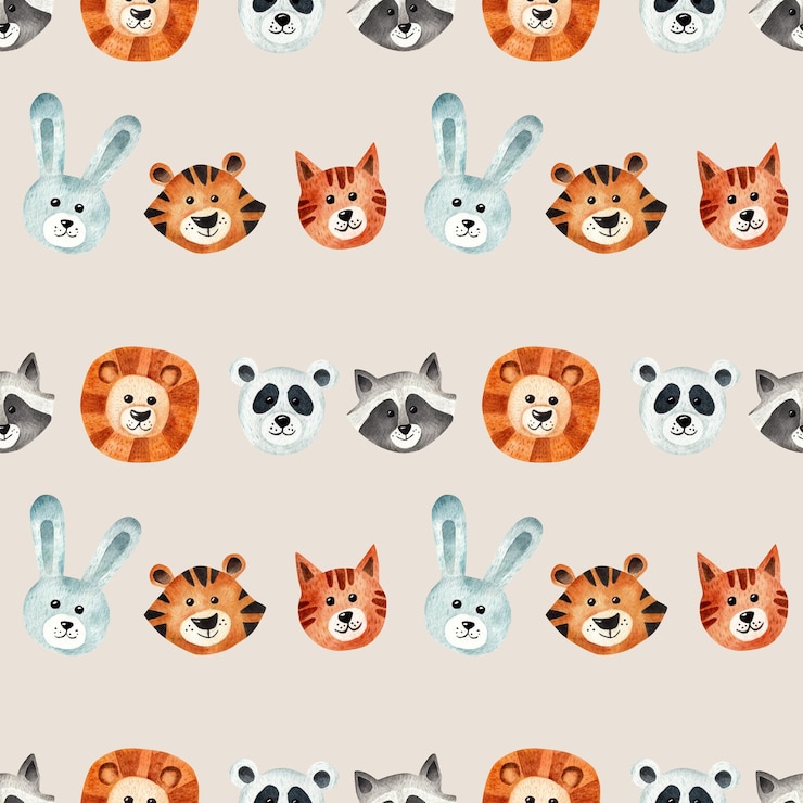 Photo des visages d'animaux imprimés à l'aquarelle motif sans couture illustration pour enfants