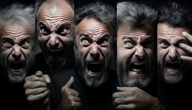 Photo des visages expressifs, des portraits d'émotions intenses en action