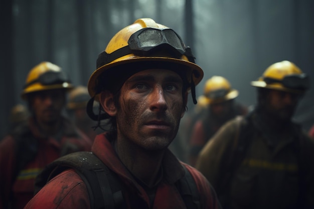 Les visages des pompiers qui coordonnent les efforts pour générer de l'air