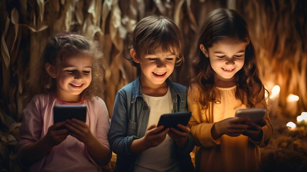 Visages souriants, petits écrans, enfants à l'ère numérique