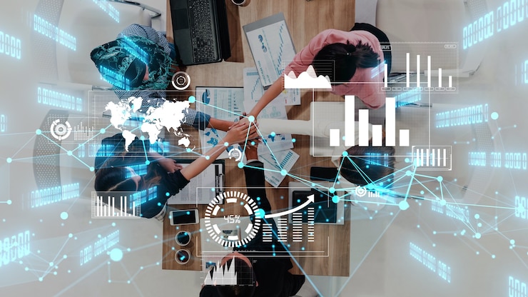 Photo vision conceptuelle des gens d'affaires lors de la réunion du personnel de l'entreprise