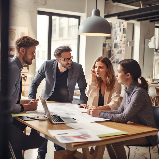 Vision conceptuelle des hommes d'affaires lors de la réunion du personnel de l'entreprise Concept de la technologie numérique pour le marketing AI générative